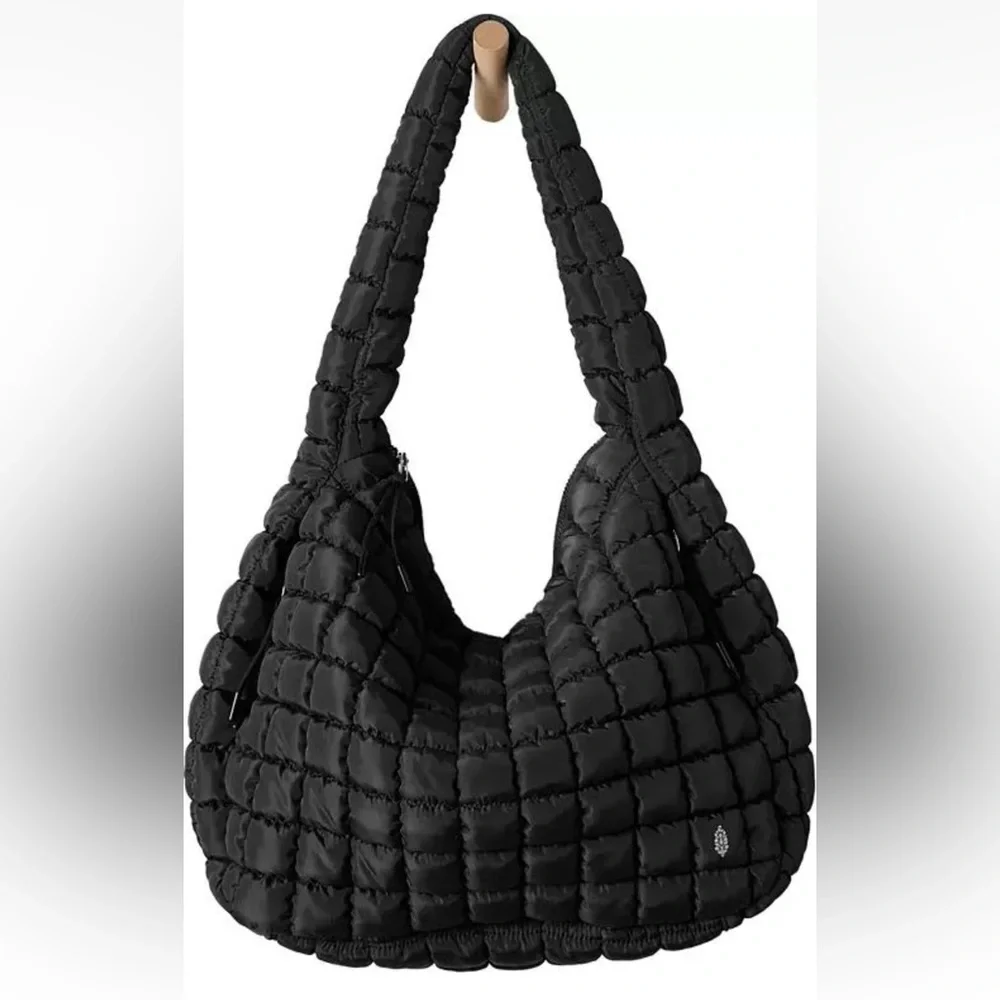 FP Movement by Free People Black Quilted Carryall Hobo Bag NWT